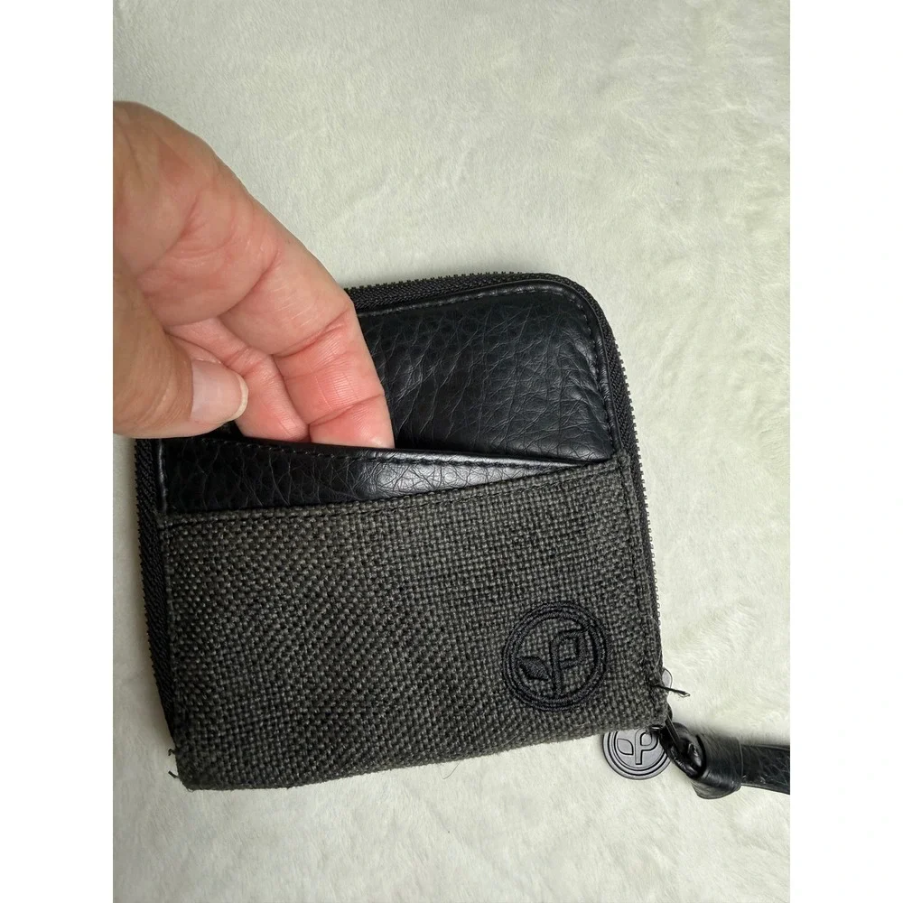 Pistil Womens Zip Around Wallet Charcoal Grey Canvas Black Faux Leather Floral
